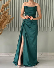 Load image into Gallery viewer, Ruched Satin Split Dresses-alinanova