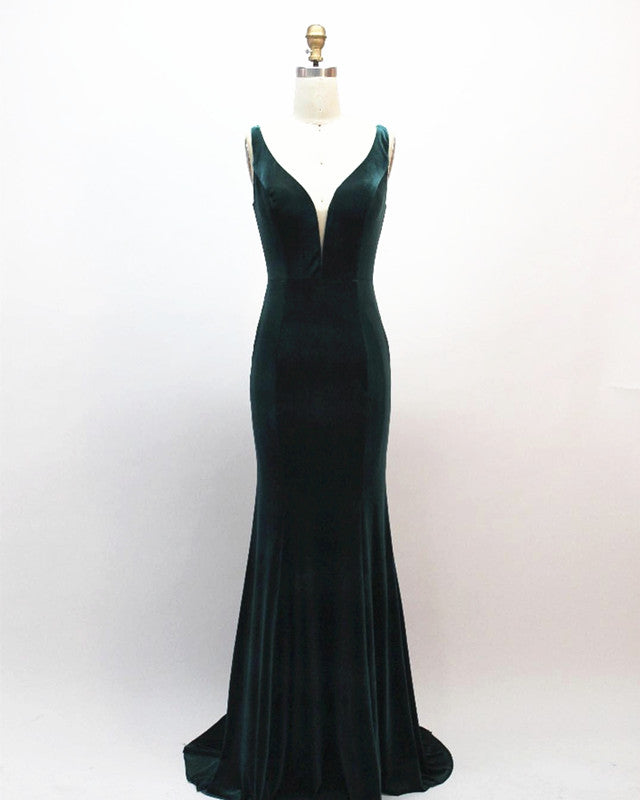 Mermaid Velvet Bridesmaid Dresses Plunge Neck Mermaid Velvet Bridesmaid Dresses Plunge Neck