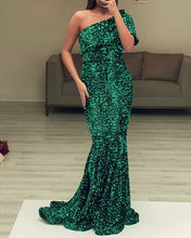 Load image into Gallery viewer, Mermaid Sequin One Shoulder Dress
