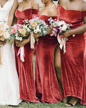 Load image into Gallery viewer, Slit Velvet Mermaid Bridesmaid Dress