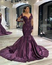 Load image into Gallery viewer, Illusion Neckline Evening Dress Mermaid Lace Long Sleeves