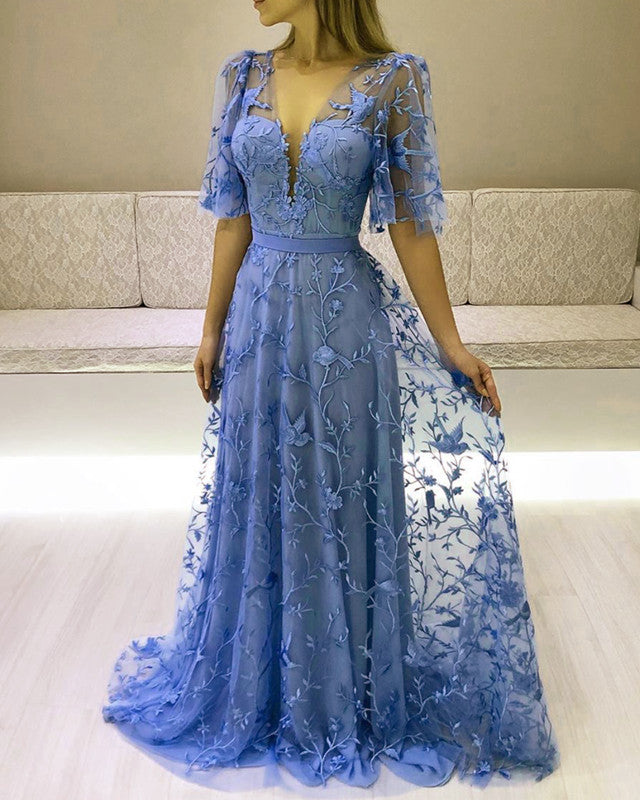 Modest Lace Evening Dress With Sleeves alinanova Modest Lace Evening Dress With Sleeves alinanova