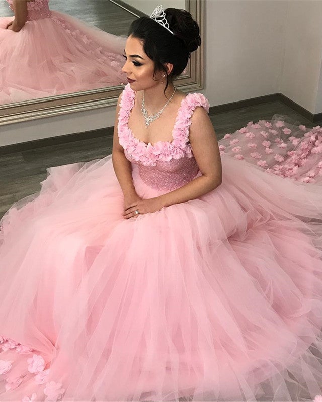 Floral Flowers Straps Sequin Beaded Bodice Tulle Wedding Dresses Floral Flowers Straps Sequin Beaded Bodice Tulle Wedding Dresses