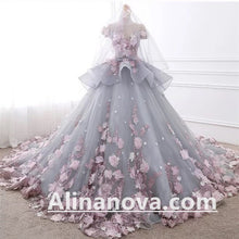 Load image into Gallery viewer, Floral Lace Wedding Dresses Ball Gowns With 3D Flowers