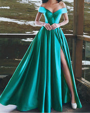 Load image into Gallery viewer, Sexy Long Bridesmaid Dresses Satin V Neck Off Shoulder