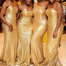Load image into Gallery viewer, Glitter Gold Sequins Strapless Bridesmaid Dresses Mermaid-alinanova

