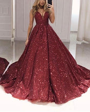 Load image into Gallery viewer, Burgundy Sequin Quinceanera Dress Ball Gown