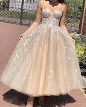 Load image into Gallery viewer, Glitter Prom Dresses Midi Length Sweetheart Corset