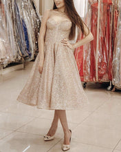 Load image into Gallery viewer, Glitter Prom Dresses Sweetheart Tea Length For Homecoming Party
