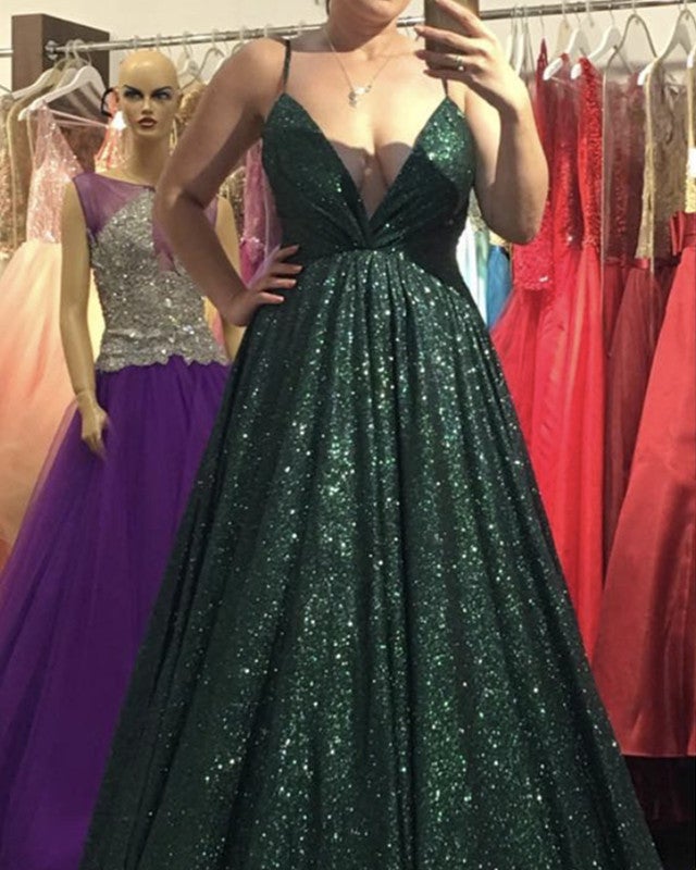 Glitter Prom Dresses V Neck Empire Ball Gowns – alinanova