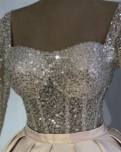 Load image into Gallery viewer, Glitter Sequins Long Sleeves Prom Ball Gown Satin Dresses