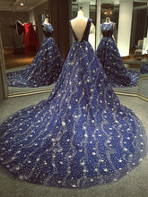 Load image into Gallery viewer, Navy Starry Tulle Wedding Dress