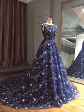 Load image into Gallery viewer, Navy Starry Tulle Wedding Dress