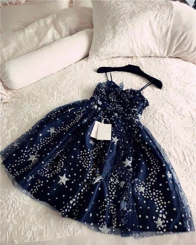 Glitter Stars Sequins Beaded Short Navy Blue Homecoming Party Dresses Glitter Stars Sequins Beaded Short Navy Blue Homecoming Party Dresses