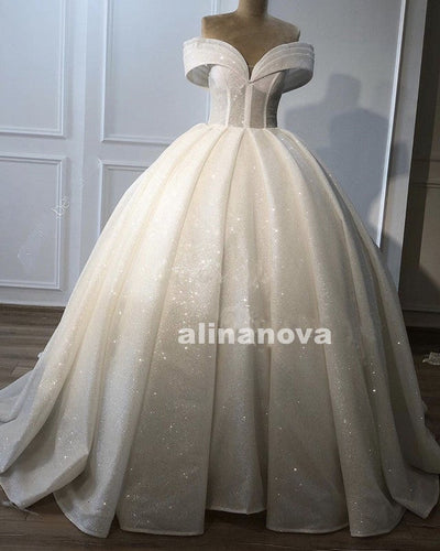 Bling Wedding Dress Glitter Tulle Ball Gown