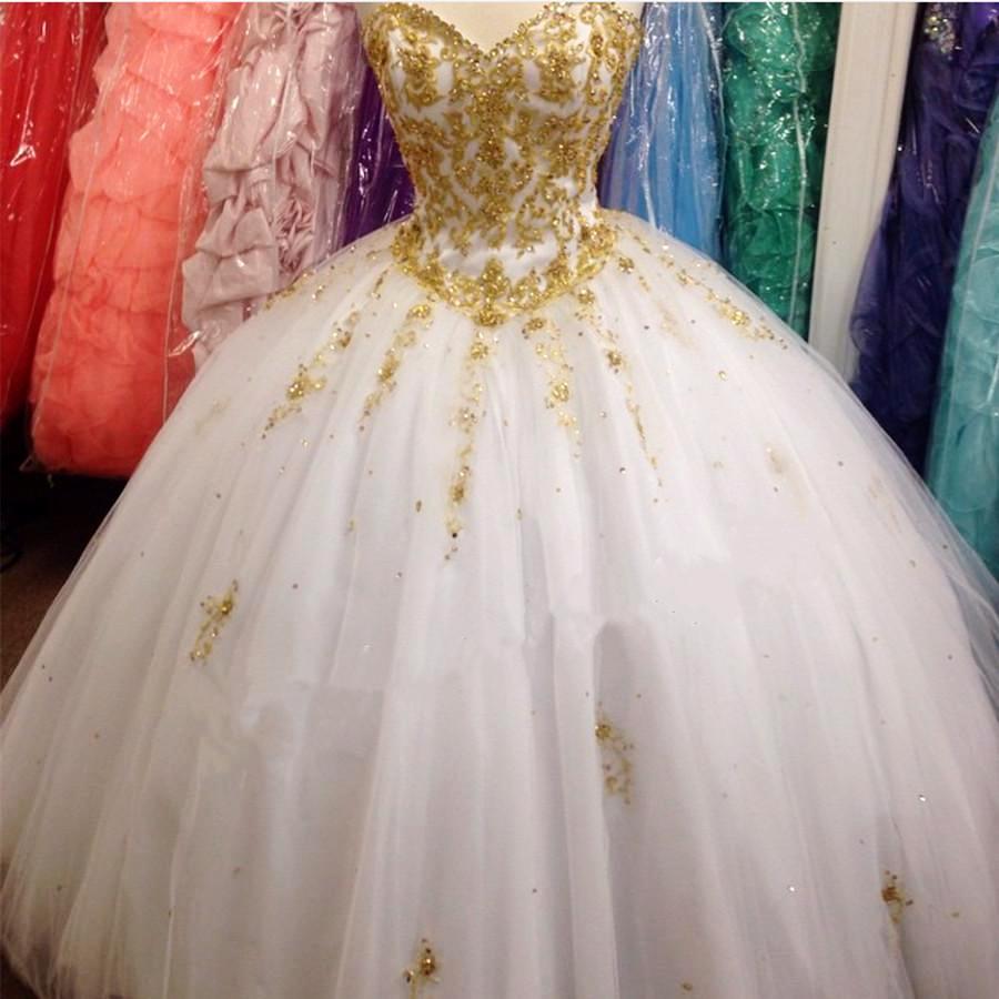 Gold Lace Embroidery Sweetheart Tulle Ball Gowns Quinceanera Dresses Gold Lace Embroidery Sweetheart Tulle Ball Gowns Quinceanera Dresses