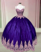 Load image into Gallery viewer, Purple And Gold Quinceanera Dresses