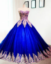Load image into Gallery viewer, Gold Lace Sweetheart Tulle Ball Gowns Quinceanera Dresses-alinanova