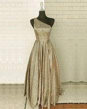 Load image into Gallery viewer, Gold Sparkly One Shoulder Dress