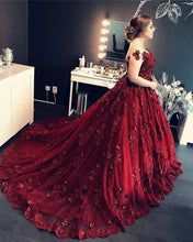 Load image into Gallery viewer, Burgundy Wedding Dress Ball Gown
