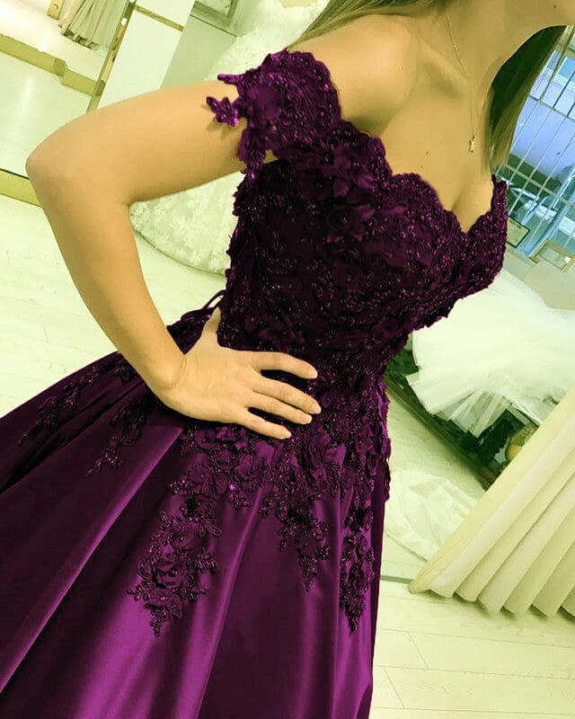 Grape Ball Gown Prom Dresses Off The Shoulder alinanova Grape Ball Gown Prom Dresses Off The Shoulder alinanova