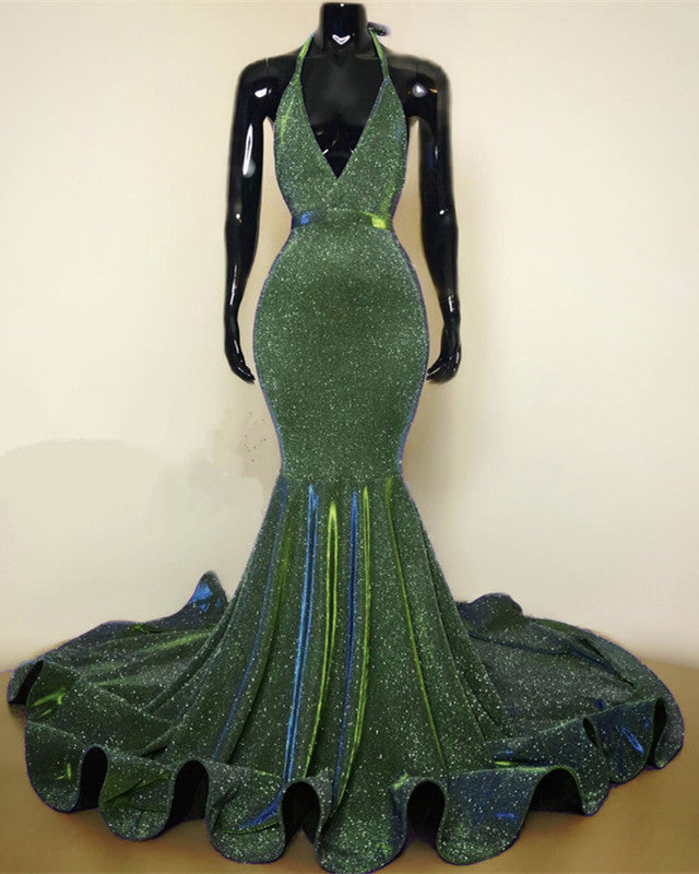 Sparkly Mermaid Halter Ruffles Prom Dresses Sparkly Mermaid Halter Ruffles Prom Dresses