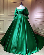 Load image into Gallery viewer, Ball Gown Long Sleeve Satin Dress