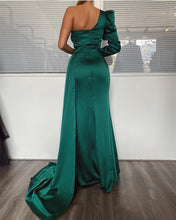 Load image into Gallery viewer, Emerald Green Mermaid Dresses One Shoulder Split