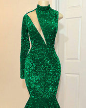 Load image into Gallery viewer, Mermaid Green Sequin Prom Dress One Shoulder High Neck
