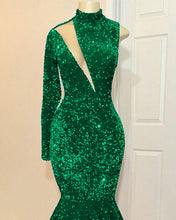 Load image into Gallery viewer, Mermaid Green Sequin Prom Dress One Shoulder High Neck