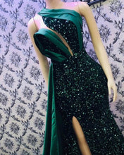 Load image into Gallery viewer, Green Satin And Sequin Prom Dresses Mermaid