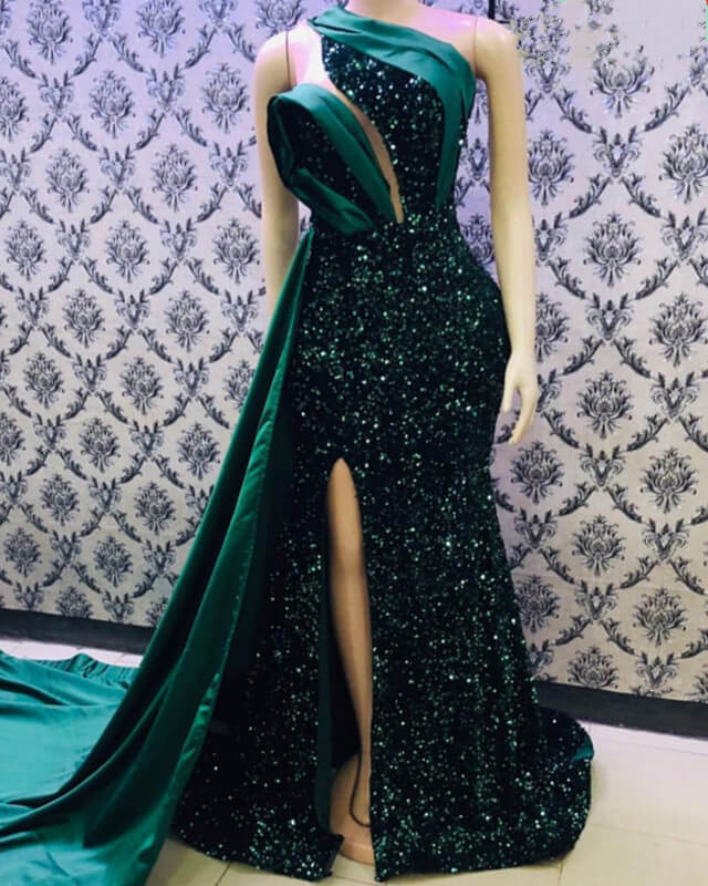 Mermaid Green Satin And Sequin Prom Dresses Black Girl alinanova Mermaid Green Satin And Sequin Prom Dresses Black Girl alinanova