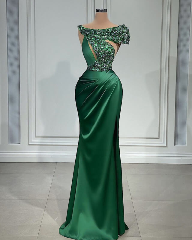 Long Sheath Satin Dress with Sequin Beaded Long Sheath Satin Dress with Sequin Beaded