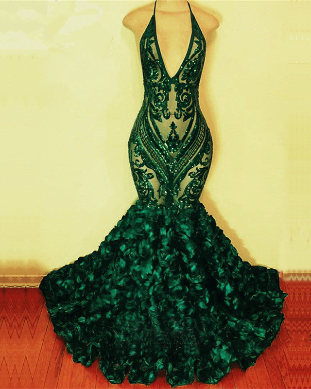 Emerald Green Mermaid Sequin Prom Dresses Rosette alinanova Emerald Green Mermaid Sequin Prom Dresses Rosette alinanova