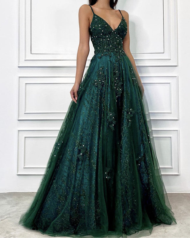 slim fit dress slacks Spaghetti Straps Open Back Prom Dresses with Split – Angrila
