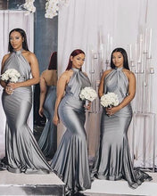 Load image into Gallery viewer, Silver Halter Bridesmaid Gowns