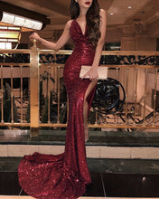 Load image into Gallery viewer, Maroon Sequin Prom Dress Mermaid