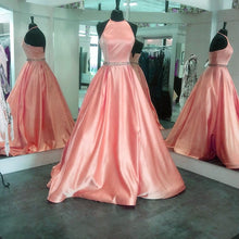 Load image into Gallery viewer, Halter Satin Prom Dresses Ball Gowns Beaded Sashes