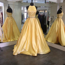 Load image into Gallery viewer, Halter Satin Prom Dresses Ball Gowns Beaded Sashes-alinanova