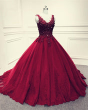 Load image into Gallery viewer, Burgundy Wedding Ball Gown Dresses