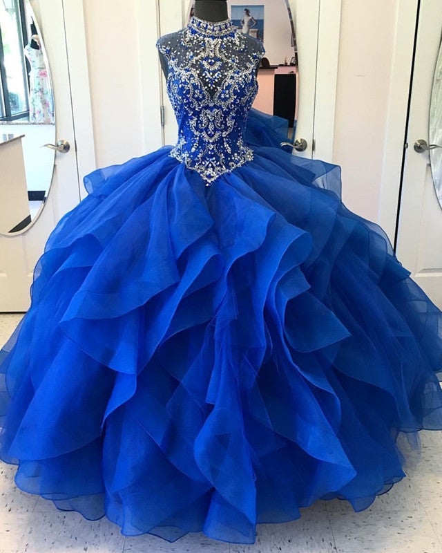 High Neck Crystal Beaded Bodice Corset Organza Layered Quinceanera Dresses Ball Gowns High Neck Crystal Beaded Bodice Corset Organza Layered Quinceanera Dresses Ball Gowns