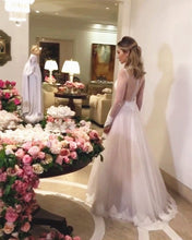 Load image into Gallery viewer, High Neck Long Sleeves Tulle Princess Wedding Dress Lace Edge