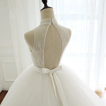 Load image into Gallery viewer, High Neck Open Back Tulle Ball Gown Wedding Dresses