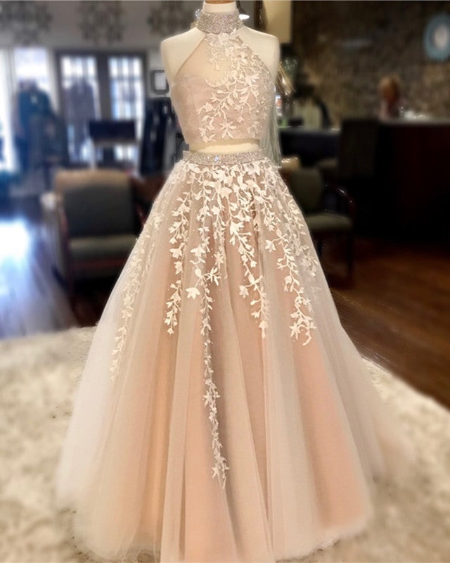 High Neck Open Back Tulle Prom Dresses Two Piece Quinceanera Dress Bal –  alinanova