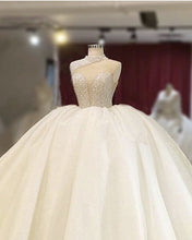 Load image into Gallery viewer, High Neck Wedding Dress Organza Ball Gown Sequins Beaded