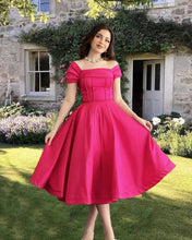 Load image into Gallery viewer, A-line Spaghettti Straps Satin Knee Length Dress