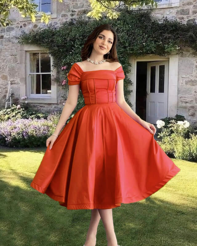 A-Line Spaghettti Straps Satin Knee Length Dress A-Line Spaghettti Straps Satin Knee Length Dress