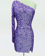 Load image into Gallery viewer, One Sleeve Sequin Homecoming Dresses Short