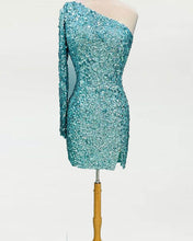 Load image into Gallery viewer, One Sleeve Sequin Homecoming Dresses Short