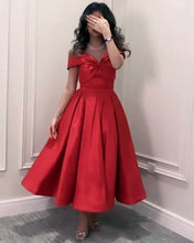 Load image into Gallery viewer, Fuchsia Satin Off-The-Shoulder Midi Party Dress